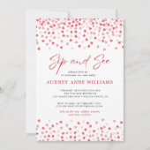 Invitation Coeurs rouges roses modernes Sip and See (Devant)