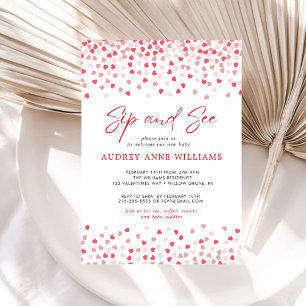 Invitation Coeurs rouges roses modernes Sip and See