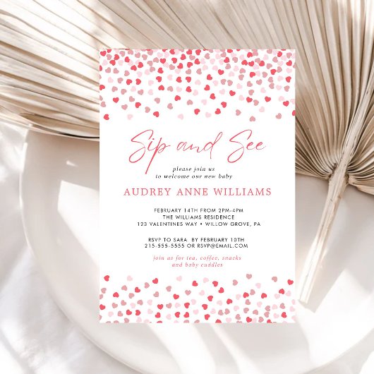 Invitation Coeurs rouges roses modernes Sip and See