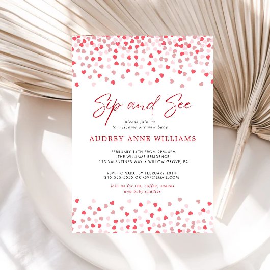 Invitation Coeurs rouges roses modernes Sip and See