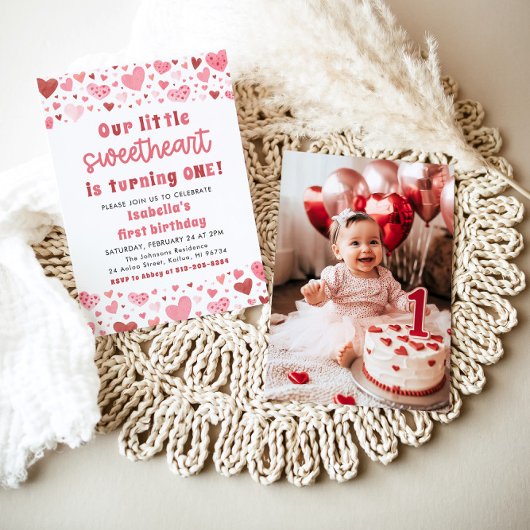 Invitation Coeurs rouges roses Petit Amoureux Premier anniver