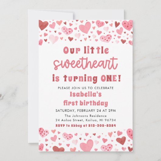 Invitation Coeurs rouges roses Petit Amoureux Premier anniver (Devant)