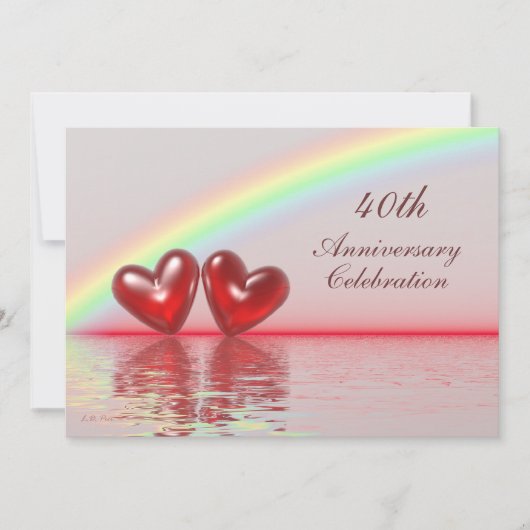 Invitation Cœurs rubis pour le 40e anniversaire (Devant)