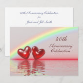 Invitation Cœurs rubis pour le 40e anniversaire (Devant / Derrière)
