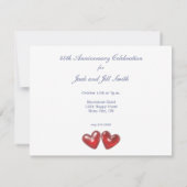 Invitation Cœurs rubis pour le 40e anniversaire (Dos)
