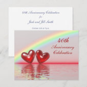 Invitation Cœurs rubis pour le 40e anniversaire (Devant / Derrière)