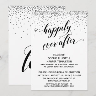 Invitation Cœurs Script Argent Confettis Happily Ever Ever