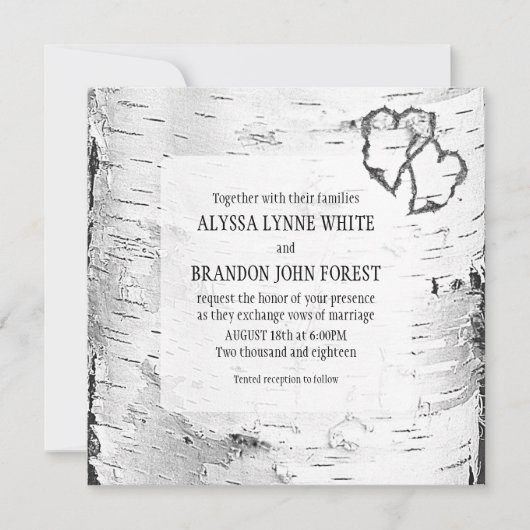 Invitation Coeurs sculptés Birch Tree Bark Mariage Inviter (Devant)