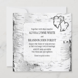 Invitation Coeurs sculptés Birch Tree Bark Mariage Inviter