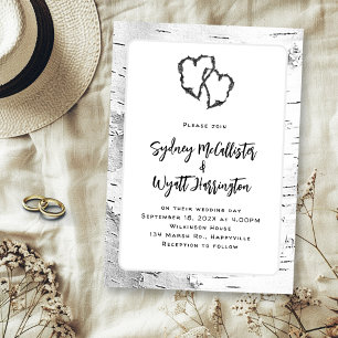 Invitation Coeurs sculptés Mariage de bouleau blanc