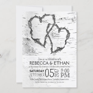 Invitation Coeurs sculptés Mariage de typographie de bouleau 