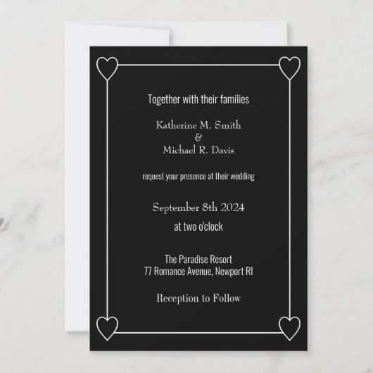 Invitation Coeurs simples et romantiques Mariage noir (Devant)