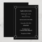 Invitation Coeurs simples et romantiques Mariage noir (Devant / Derrière)