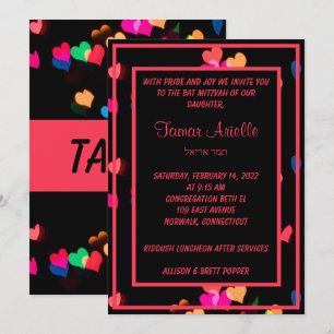 Invitation Coeurs sur l'invitation noire