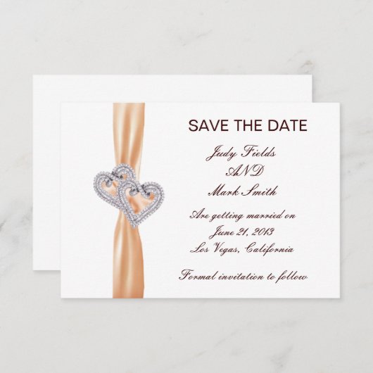 Invitation Coeurs Tangerine Personnalisés Enregistrer La Cart (Devant / Derrière)