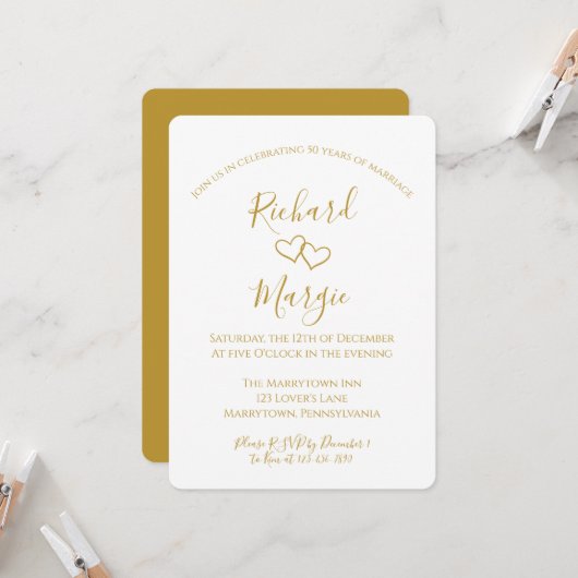 Invitation Coeurs tirés à la main 50e fête d'anniversaire du (Devant/Arrière en situation)