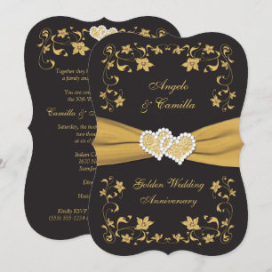 Invitation Cœurs Unis Black Gold pour le 50e anniv