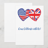 Invitation Cœurs USA et Union Jack Amour (Devant / Derrière)