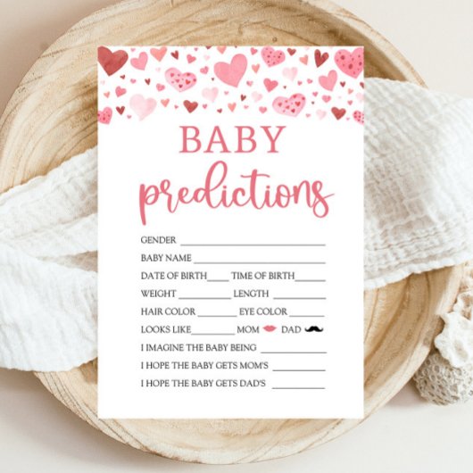 Invitation Coeurs Valentine Baby shower Baby Prediction Jeu