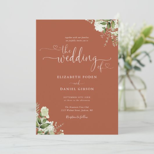 Invitation Coeurs vertes Script Mariage en terre cuite (Debout devant)