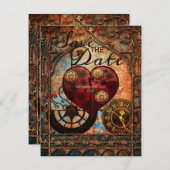 Invitation Cœurs vintage Steampunk engrenages mariage date de (Devant / Derrière)