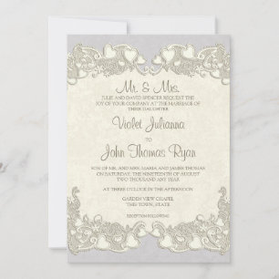 Invitation Coeurs vintages Pays Violet