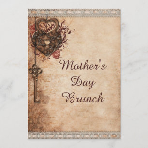 Invitation Coeurs vintages serrure et clé de brunch du jour