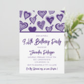 Invitation Cœurs violets Fille 94e anniversaire (Debout devant)