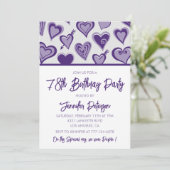 Invitation Cœurs violets Filleul 78e anniversaire (Debout devant)
