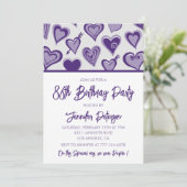 Invitation Cœurs violets Filleul 86e anniversaire (Debout devant)