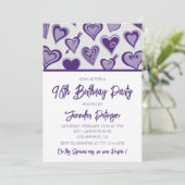 Invitation Cœurs violets Filleul 96e anniversaire (Debout devant)