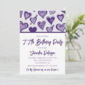 Invitation Cœurs violets Filleulage 77e anniversaire (Debout devant)