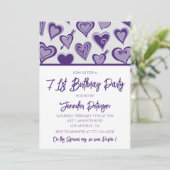 Invitation Cœurs violets Soirée Filleul 71e anniversaire (Debout devant)