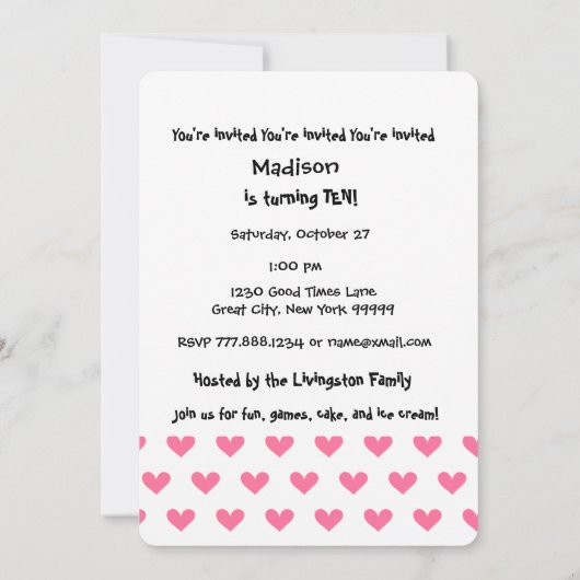 Invitation COEURS W09 modernes nommés faits sur commande du (Dos)