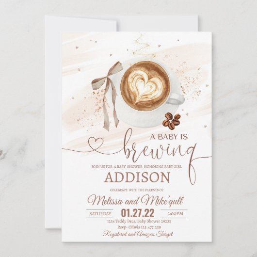 Invitation Coffee baby shower Is Brewing bow (Devant)