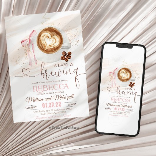 Invitation Coffee baby shower Is Brewing  bow