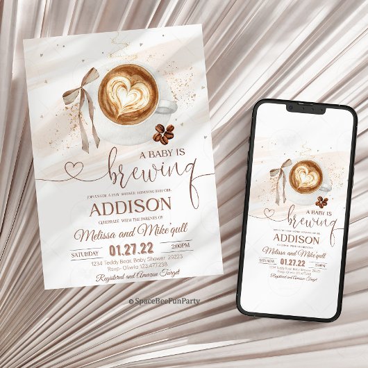 Invitation Coffee baby shower Is Brewing  bow