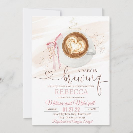 Invitation Coffee baby shower Is Brewing  bow (Devant)