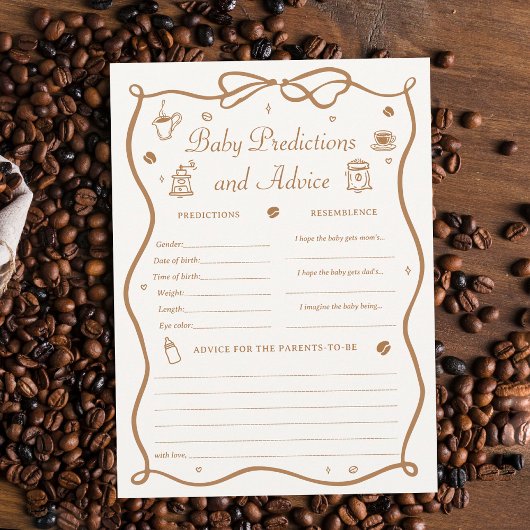 Invitation Coffee Baby Shower Predicitons Game Card
