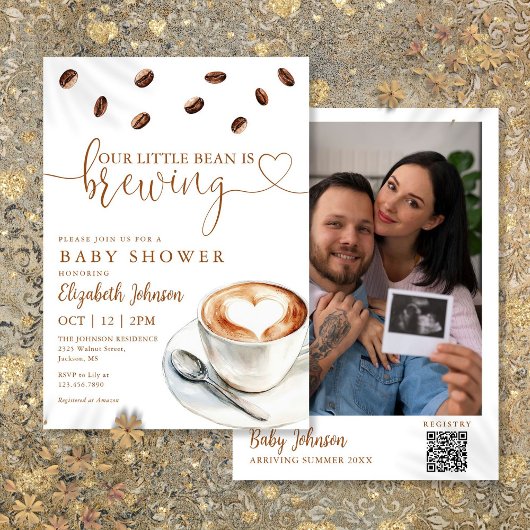 Invitation Coffee Brewing Baby Shower Photo QR Code
