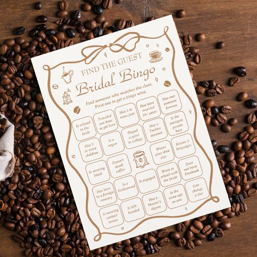 Invitation Coffee Bridal Shower Find the Guest Bingo Game 