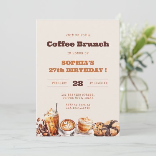 Invitation Coffee Brunch Any Age Birthday (Debout devant)