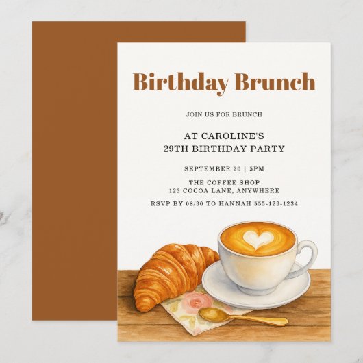 Invitation Coffee & Croissant 29th Adult Birthday Brunch (Devant / Derrière)