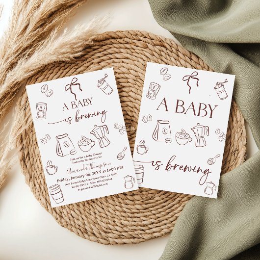 Invitation Coffee Theme Beige Bow Baby is Brewing Baby Shower