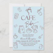 Invitation Coffee Theme Blue Bow Cafe Bebe Boy Baby Shower (Devant)