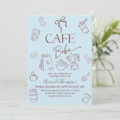 Invitation Coffee Theme Blue Bow Cafe Bebe Boy Baby Shower (Debout devant)