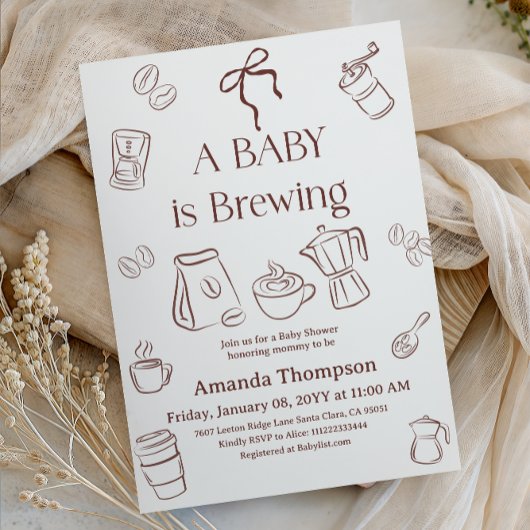 Invitation Coffee Theme Neutral Bow Brewing Baby Shower