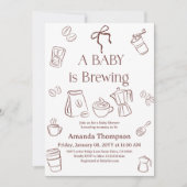Invitation Coffee Theme Neutral Bow Brewing Baby Shower (Devant)