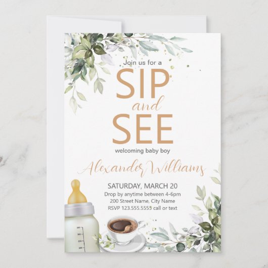 Invitation Coffee Themed Party Baby Sip and See (Devant)
