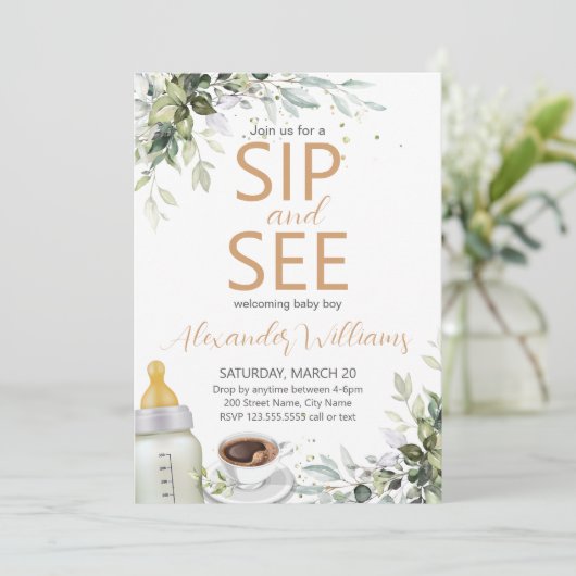 Invitation Coffee Themed Party Baby Sip and See (Debout devant)